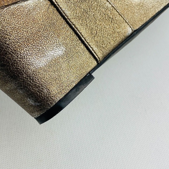 Womens 9M Me Too Kaylen Wedge Sandals Metallic‎ Gold Leather Cork Soles 3" Heels - Picture 10 of 10